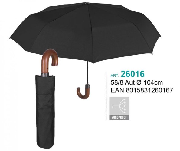 OMBRELLO UOMO MINI AUTO. NERO IMP. LEGNO 26016